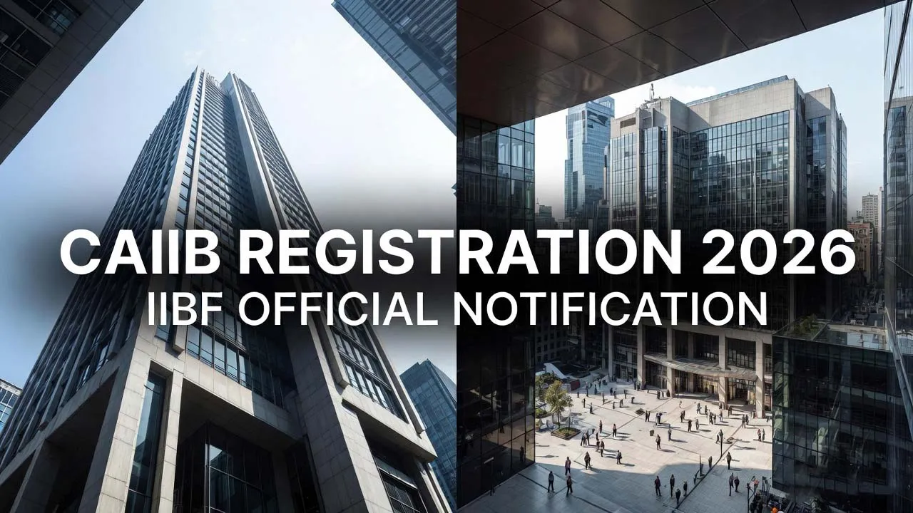 A banking professional checking the CAIIB Registration 2026 Notification and Exam Pattern on a laptop.