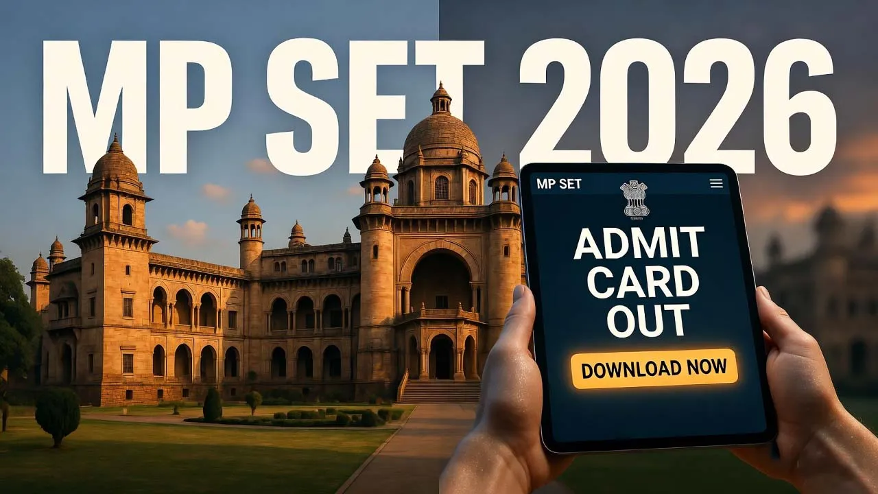 A candidate downloading the MP SET Admit Card 2026 from the official MPPSC website on a laptop.